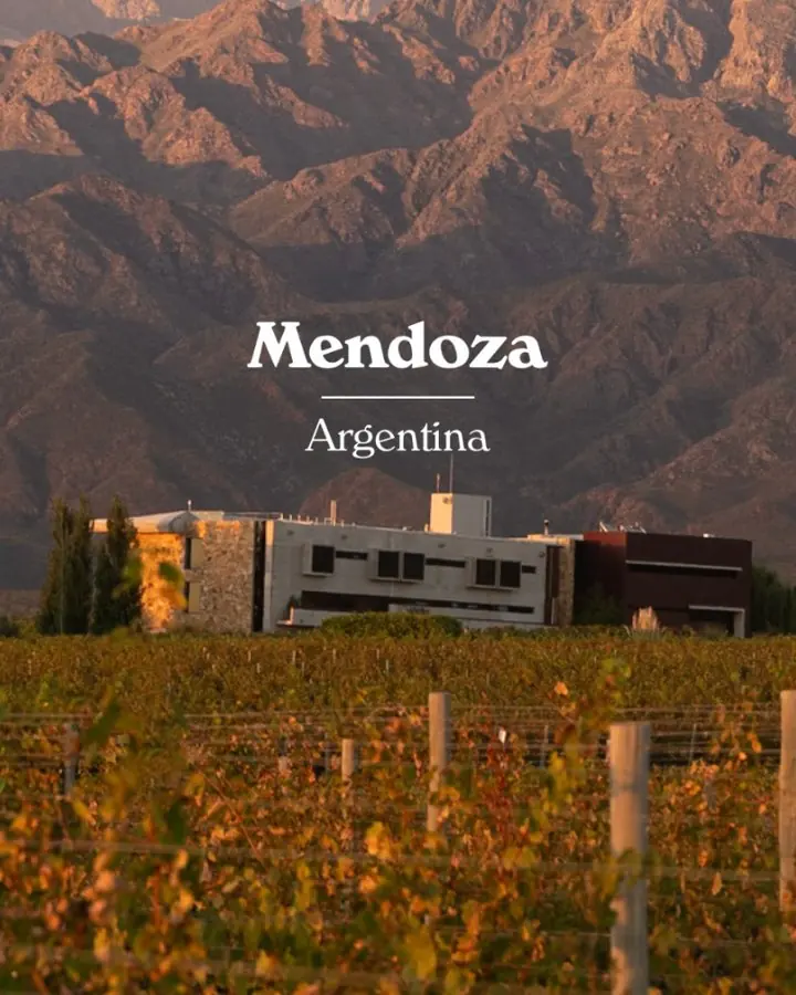 Reel cover: Casa de Uco among autumn vineyards below the Andes, titled Mendoza, Argentina